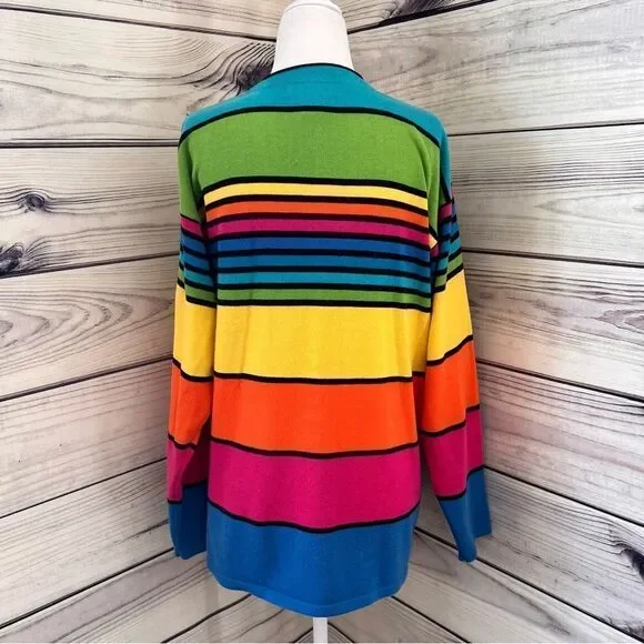 Vintage Rainbow Colorful Striped Button Front Oversized Cardigan Sweater - Picture 4 of 5